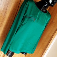 Ярко зелена блуза с дълъг ръкав от сатен и трико ХЛ, снимка 2 - Туники - 32985626