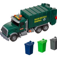 Камион за рециклиране на боклук, зелен с 3 кошчета, светлина и звук, снимка 1 - Коли, камиони, мотори, писти - 43102408