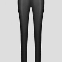 Черен панталон с ластик в талията имитиращ кожа, снимка 4 - Панталони - 39880070