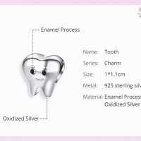 Талисман сребърен за гривна Пандора зъбче THE TOOTH модел 020, снимка 3 - Гривни - 34630505