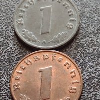 Две монети 1 райхспфенинг 1939г. / 1 райхспфенинг 1940г. Трети райх с СХВАСТИКА редки 25246, снимка 1 - Нумизматика и бонистика - 40649938