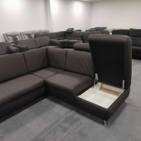 Кафяво-сив кожен ъглов диван с функция ракла "CARO", снимка 5 - Дивани и мека мебел - 39954736