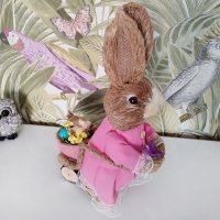 4400 Декоративен великденски заек с каручка и малко зайче, 30 см, снимка 7 - Декорация за дома - 43955457