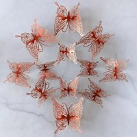 3D 12 бр pvc златни сребърни медени на дупки самозалепващи пеперуди декорация за торта стена мебел , снимка 2 - Други - 36976782
