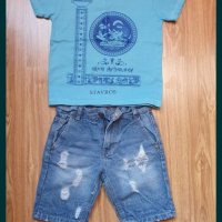 Детска синя тениска и къси гащи, снимка 1 - Детски тениски и потници - 40499623