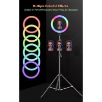 RGB LED ринг лампа MJ33 33см 30W + Трипод 210см / Осветление за грим ,TikTok, streaming, video chat, снимка 2 - Селфи стикове, аксесоари - 39538718