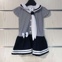 Нова детска рокля с моряшка вратовръзка, копченца и малка панделка от 6 месеца до 5 години, снимка 1 - Детски рокли и поли - 36970056