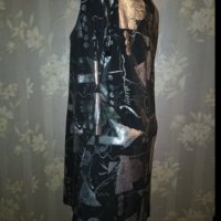 Wearhouse XL-Официална  еластична туника/рокля/ в черно с абстрактни сребристи фигури , снимка 8 - Туники - 43420143