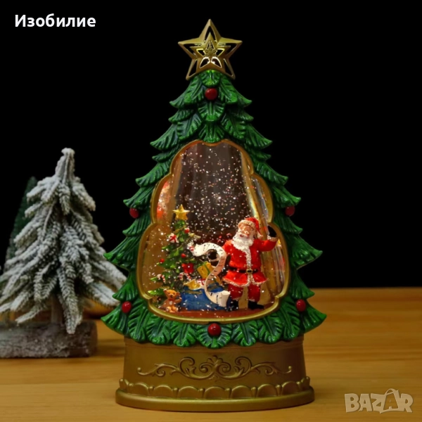 Светеща коледна елха с въртящ сняг, снимка 1