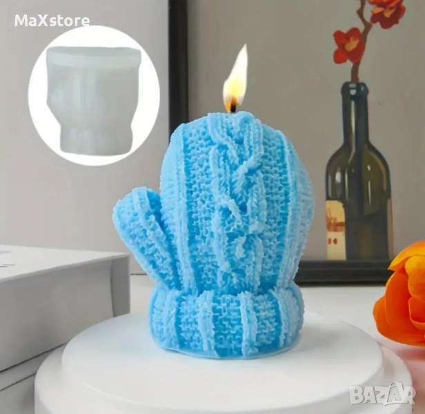 3D Коледа вълнена ръкавица Силиконов молд форма за свещи гипс сапун смола , снимка 1