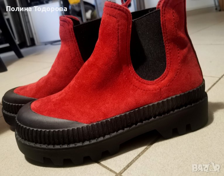 Чисто нови червени велурени боти, 36 номер, снимка 1