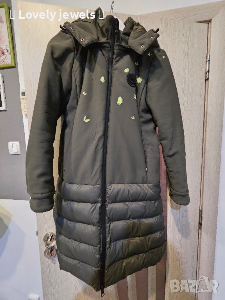 Изключително красиво зелено яке дълго качулка , снимка 1