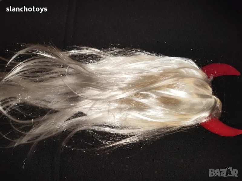 Дълга бяла перука,с рога, перука на дявол, снимка 1