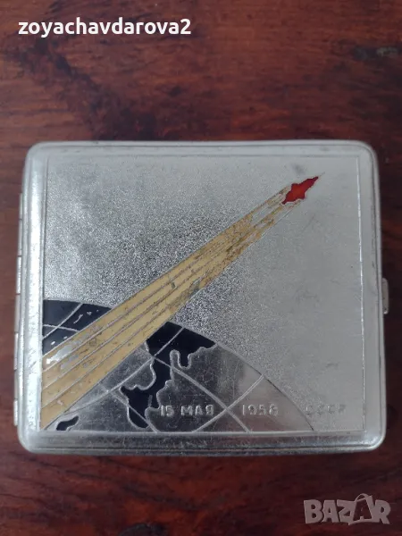СТАРА РУСКА ЮБИЛЕЙНА ТАБАКЕРА ЗА ЦИГАРИ. СПУТНИК  3 - 1958 Г., снимка 1