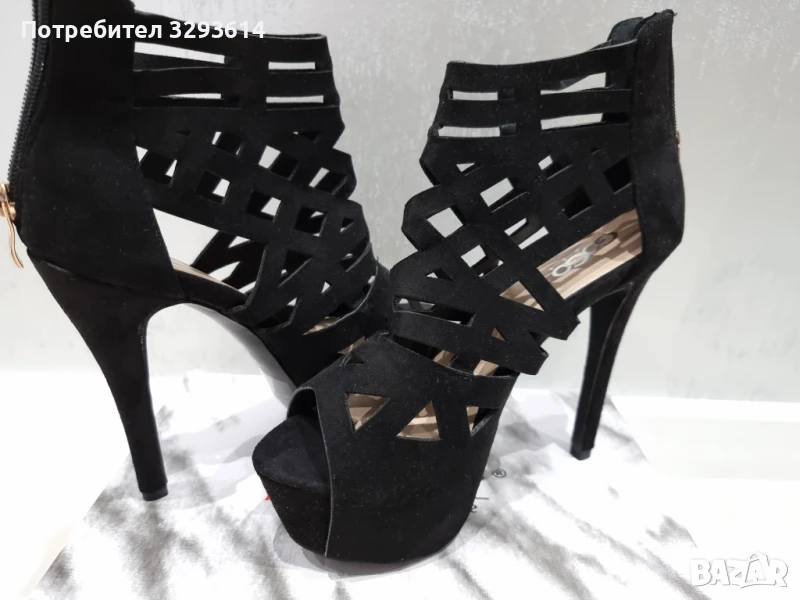 Черни обувки на висок ток и платформа , снимка 1