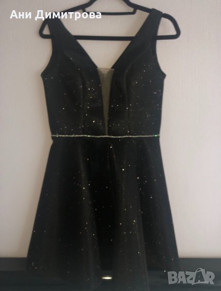 Къса елегантна черна рокля с блестящи частици, снимка 1