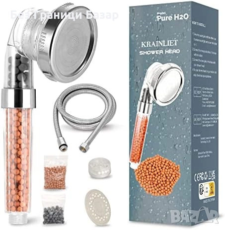 Нова SPA душ слушалка с йонен филтър, силна струя, 3 режима и маркуч, снимка 1