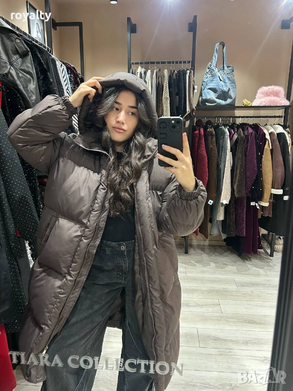 Дълго Зимно Кафяво Дамско Яке , снимка 1