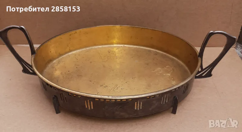 Старинна фруктиера Австро- Унгария,посребрен и позлатен месинг Ар Нуво, снимка 1