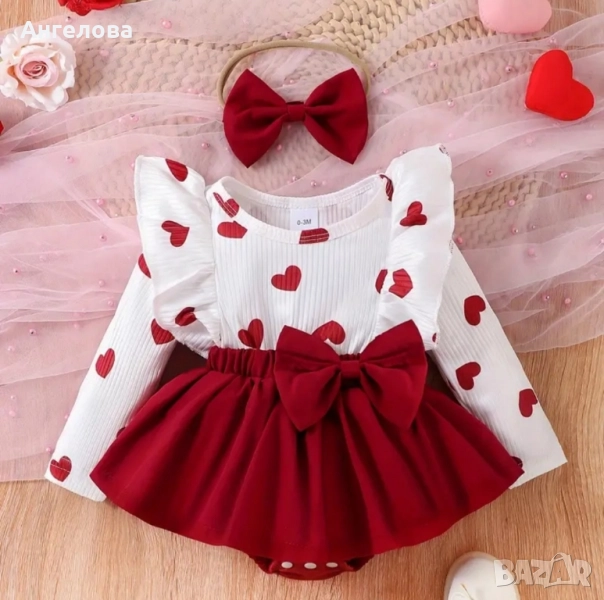 Бебешко боди-рокличка с лента за глава , снимка 1