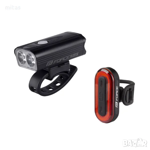 Комплект LED светлини за велосипед FORCE DIVER ARC USB, Фар и Стоп, снимка 1