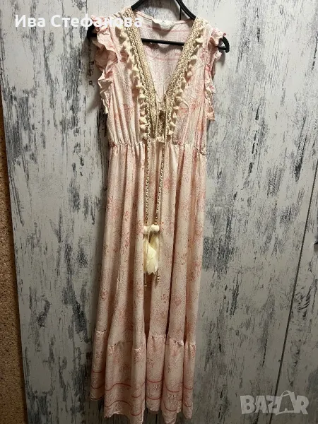 Разкошна ежедневна елегантна лятна плажна рокля бохо стил 100 % вискоза с акцент пера , снимка 1