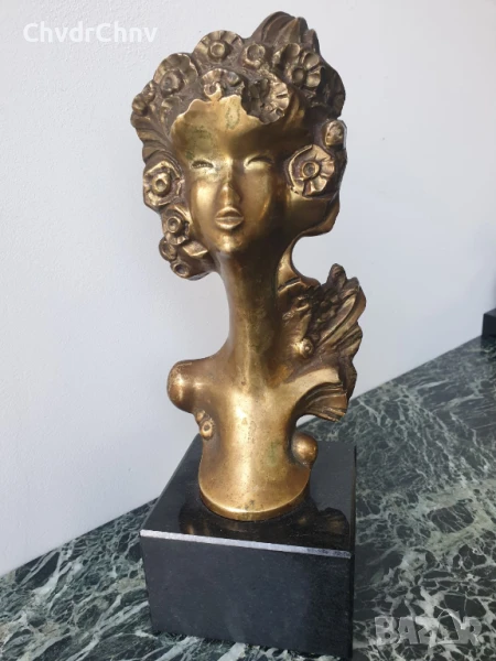 30см-4кг Арт Деко статуетка-бюст/испанска дизайнерска бронзова скулптура/абстрактна фигура на жена, снимка 1