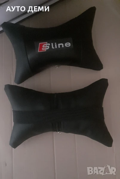Черни кожени възглавнички за седалка на автомобил с лого S line, снимка 1