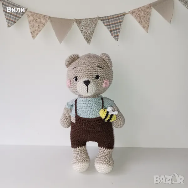 Плетено мече с пчеличка, плетени играчки, играчка ръчна изработка, снимка 1