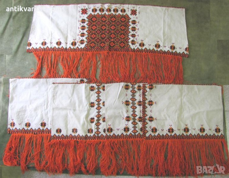 19 век Ръчно Бродирани Комплект Столовки и Пано за стена, снимка 1