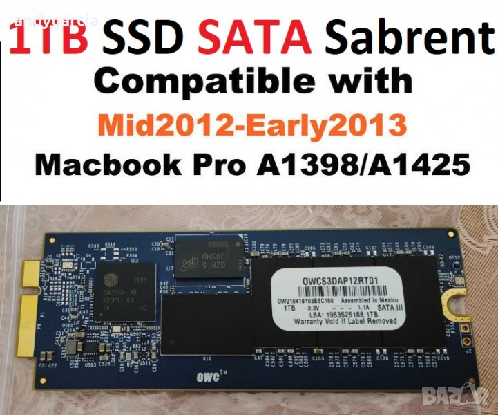  1TB SSD For MacBook Pro A1398 Mid 2012 Early 2013 A1425 Late 2012 Early 2013 SABRENT нов ссд диск, снимка 1