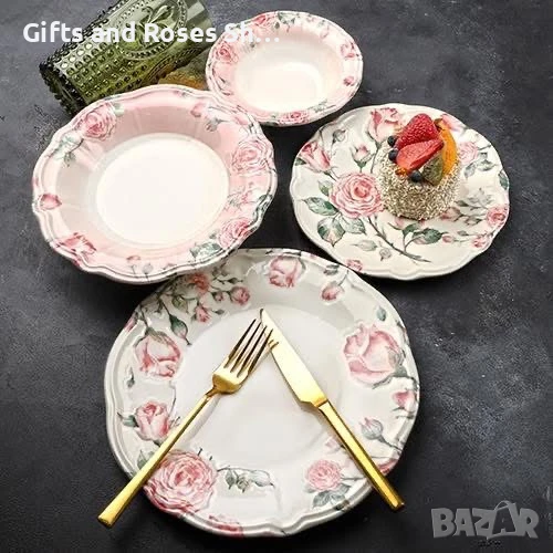 Порцеланов сервиз за хранене с рози - 24 части, снимка 1