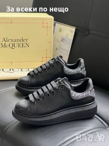 Alexander McQueen Дамски Черни Маратонки С Кристали👟Дамски Спортни Обувки С Камъни Код E188, снимка 2 - Маратонки - 50409448