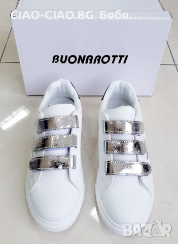 №36-№41, Маратонки за момиче BUONAROTTI бели със сребристи декорации и 3 велкро, снимка 2 - Детски маратонки - 32378853