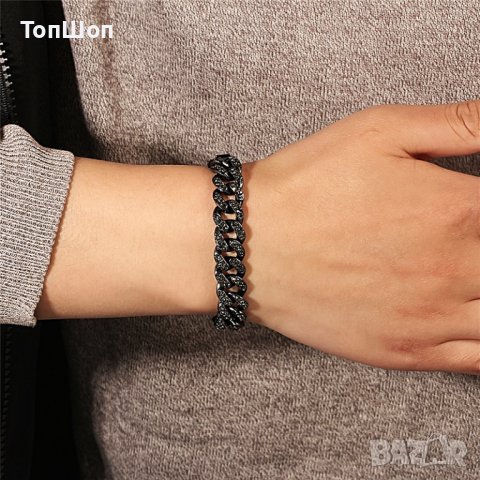 Bling Bling гривна бижу Iced Cuban - Black, снимка 3 - Гривни - 37715846