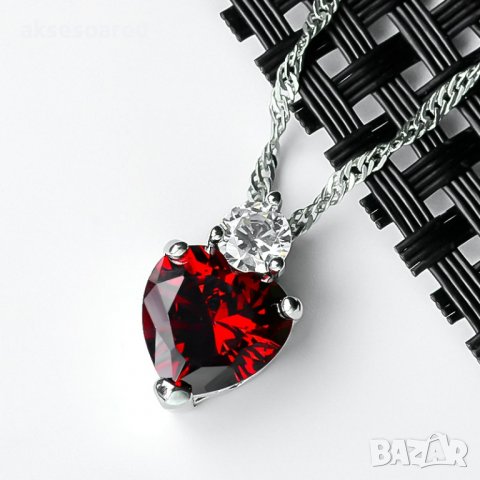    Очарователно сребърно колие с висулка сърце от цирконий, бижута, любов, антики, огърлица посребре, снимка 7 - Бижутерийни комплекти - 38358269