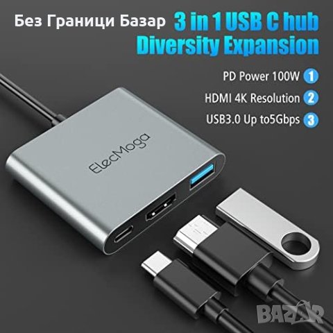 Нов Цифров Многопортов адаптер HDMI 4K с USB 3.0 порт за лаптоп компютър, снимка 4 - Друга електроника - 43102830