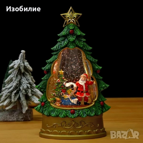 Светеща коледна елха с въртящ сняг