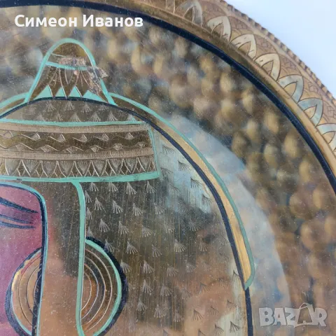 Стара месингова чиния декорация за стена с Клеопатра 34см #5612 , снимка 5 - Други ценни предмети - 47733878