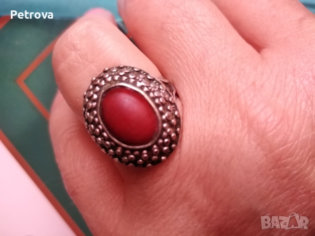 Сребърен пръстен с Яспис, снимка 5 - Пръстени - 51503870
