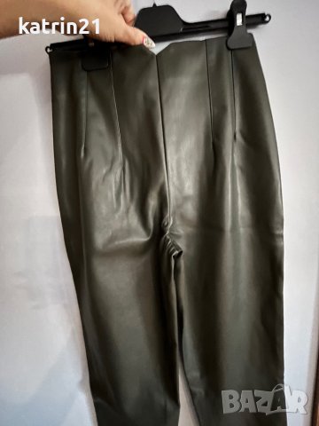 Маслено зелен кожен панталон , снимка 5 - Панталони - 38583024