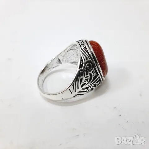 Пръстен с червен яспис, снимка 4 - Пръстени - 48690321