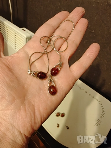 Ретро френско колие сребро с естествен кехлибар , снимка 5 - Колиета, медальони, синджири - 52837841