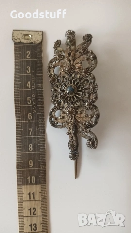 Възрожденска игла,накит,сребро,филигран,носия19в,бабин чеиз , снимка 6 - Антикварни и старинни предмети - 53466938