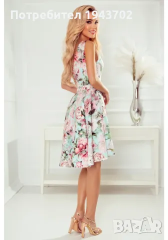 Официална рокля без ръкав с флорален принт 478-1 Numoco, снимка 2 - Рокли - 47721011