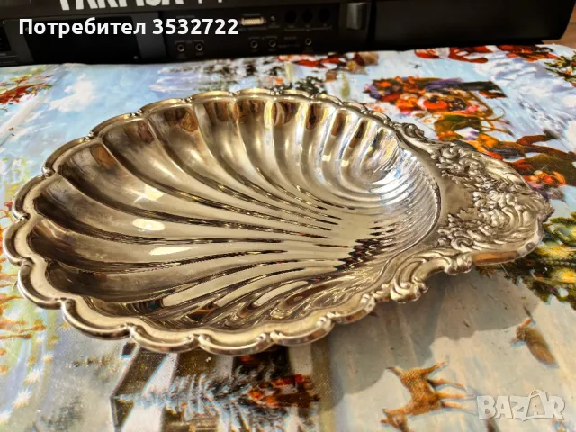 Поднос за сервиране куралова мида посребрен, снимка 4 - Антикварни и старинни предмети - 50410732