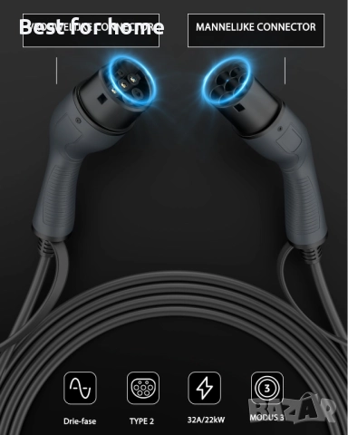 Заряден кабел Bokman тип 2, 22kW / 32A / 3 фази / 5M, снимка 2 - Аксесоари и консумативи - 52801488