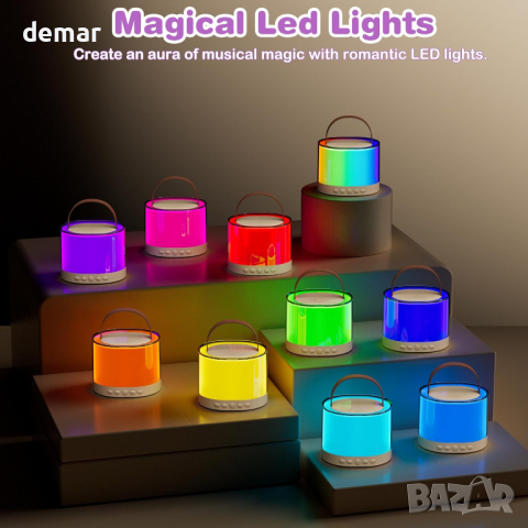 Детска караоке машина 4 в 1 нощна лампа Bluetooth високоговорител с 2 безжични микрофона за деца, снимка 5 - Музикални играчки - 44867222