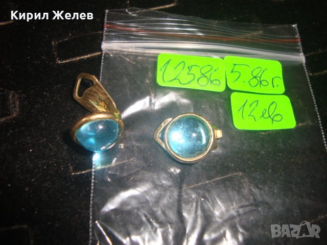 ПОЗЛАТЕНИ ВИНТИДЖ АРТ-ДЕКО КЛИПС ОБЕЦИ със СИН ПОЛИРАН КРИСТАЛ 12586, снимка 4 - Обеци - 32241482