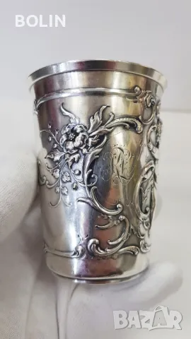 Рядка колекционна сребърна чаша с ангел, ангелче 19ти век, снимка 3 - Антикварни и старинни предмети - 50049926